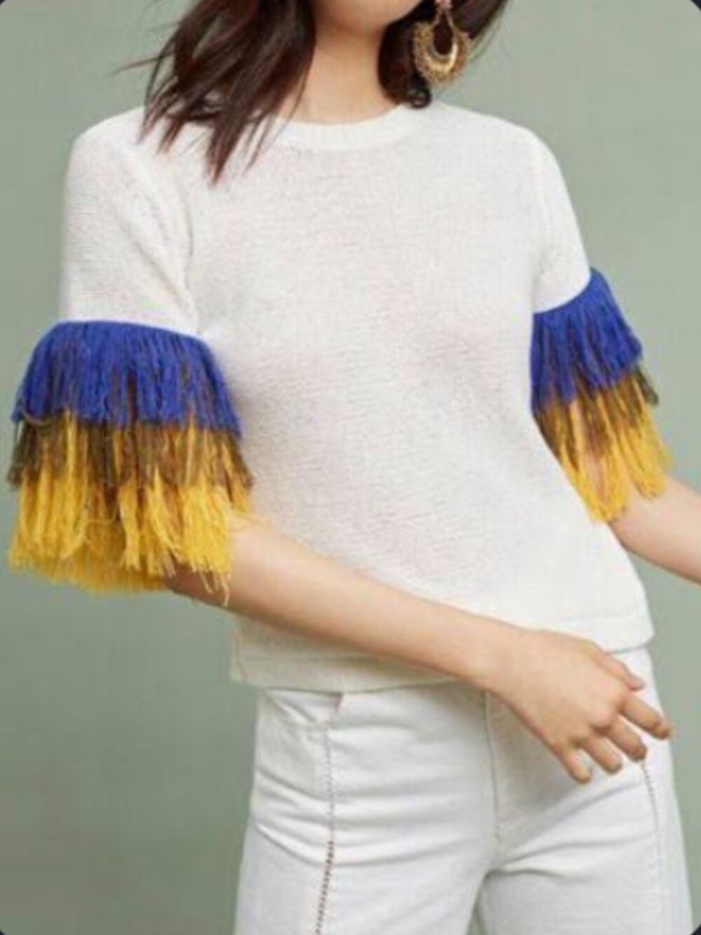 English Factory Fringed Sleeve Pullover XS